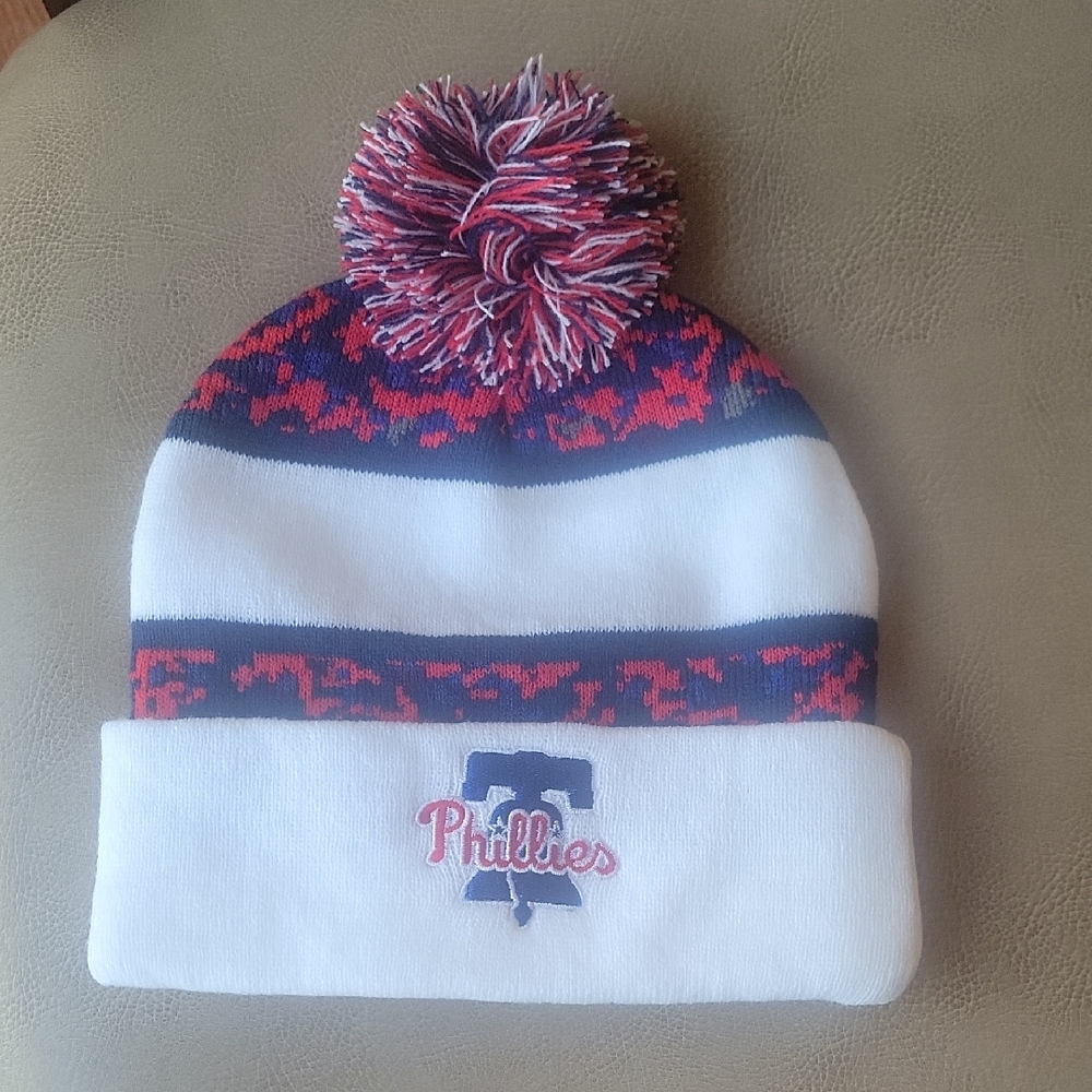 Phillies Kids Pom-Pom Beanie - Red, Blue, White